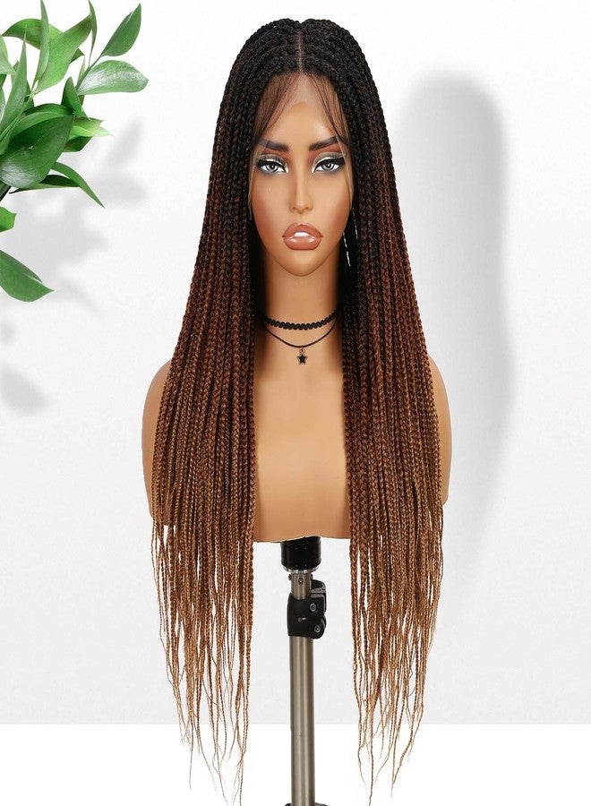 Fancy Hair Braided Wig for Black Women Square Knotless Box Braided Wigs Full Double Lace Glueless Braids Wig with Baby Hair Synthetic Ombre Brown to Blonde Braid Wig 26 inch - Image 2